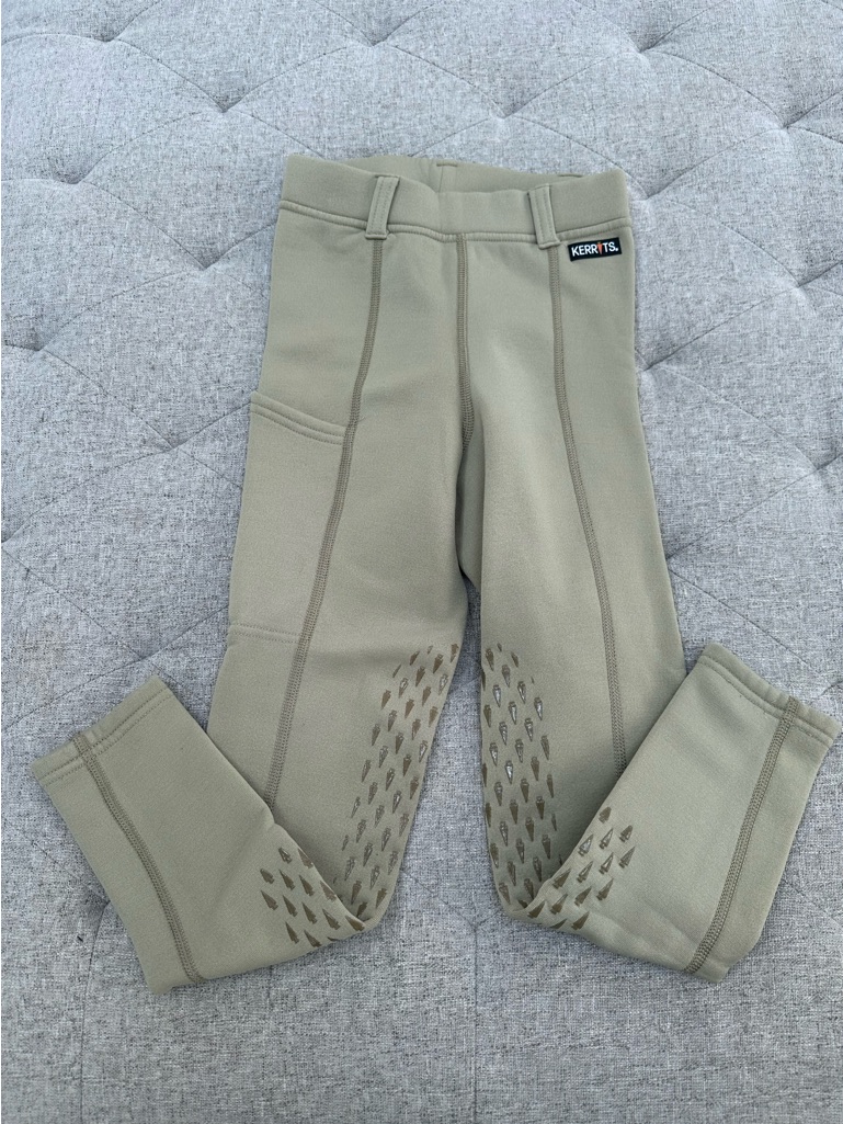Euc Kerrits Fleece Kids Power Stretch Knee Patch Pocket Riding Tight Tan Size S